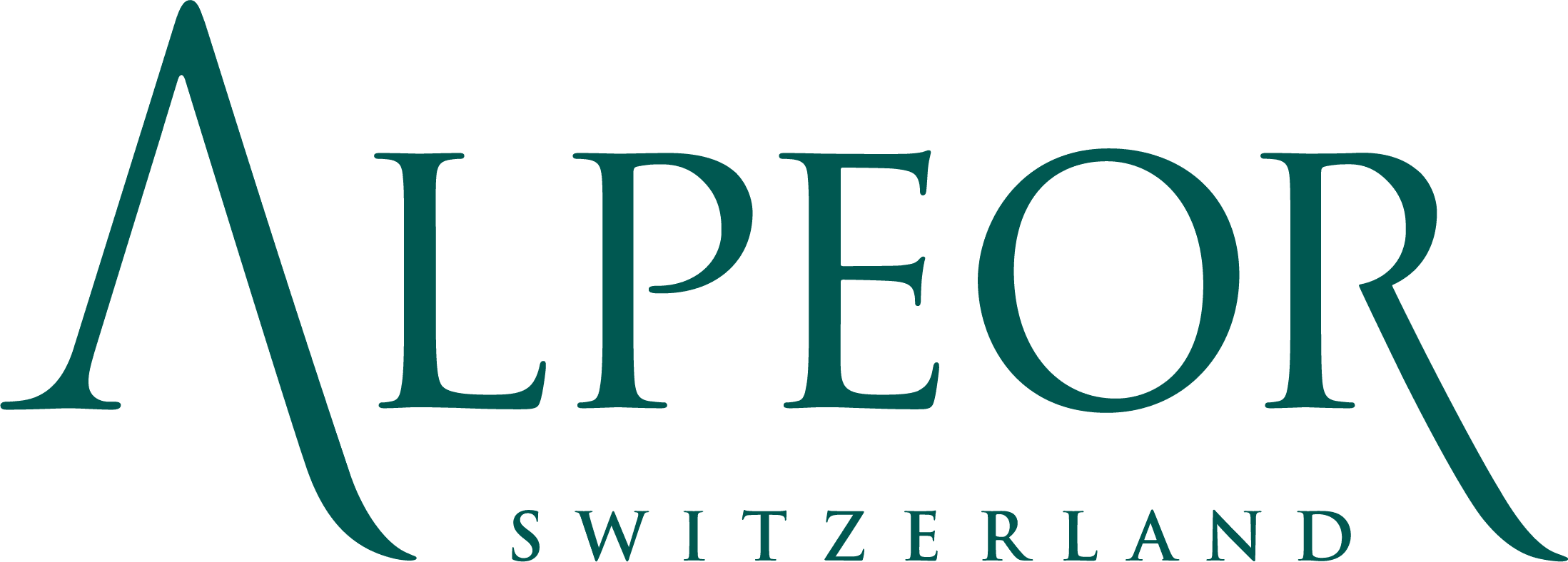 Logo of Alpeor, featuring the brand name in elegant green typography, with "Switzerland" positioned beneath it in a smaller font.