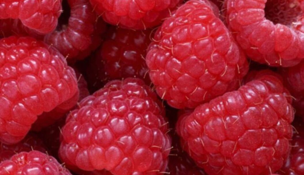 A close-up of fresh, vibrant red raspberries piled together, showcasing their textured surface.