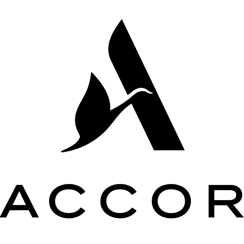 Logo of Accor, featuring a stylized letter 'A' with a leaf design and the word "ACCOR" in bold below it.