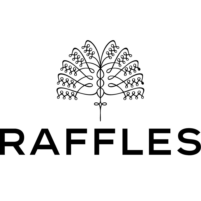 Logo of Raffles, featuring a stylized tree design above the word "RAFFLES" in bold, uppercase letters.