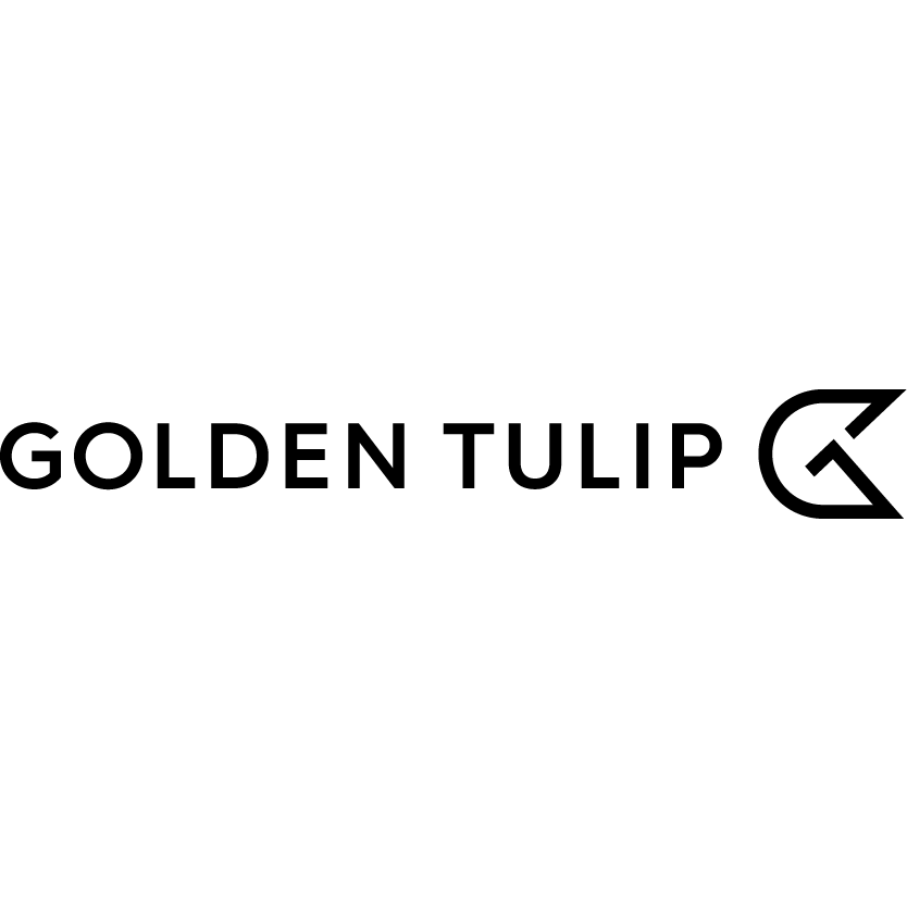 Logo for Golden Tulip, featuring the words "GOLDEN TULIP" in bold black letters with a stylized emblem on the right.