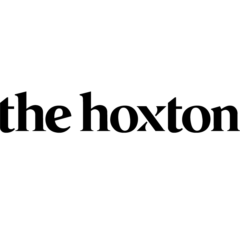 Logo of "the hoxton" in bold, sans-serif font, featuring a modern design in black text on a white background.