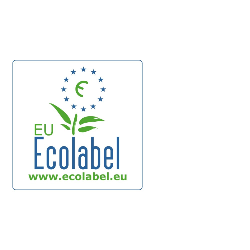 EU Ecolabel logo featuring a green plant and stars, with the website URL www.ecolabel.eu.