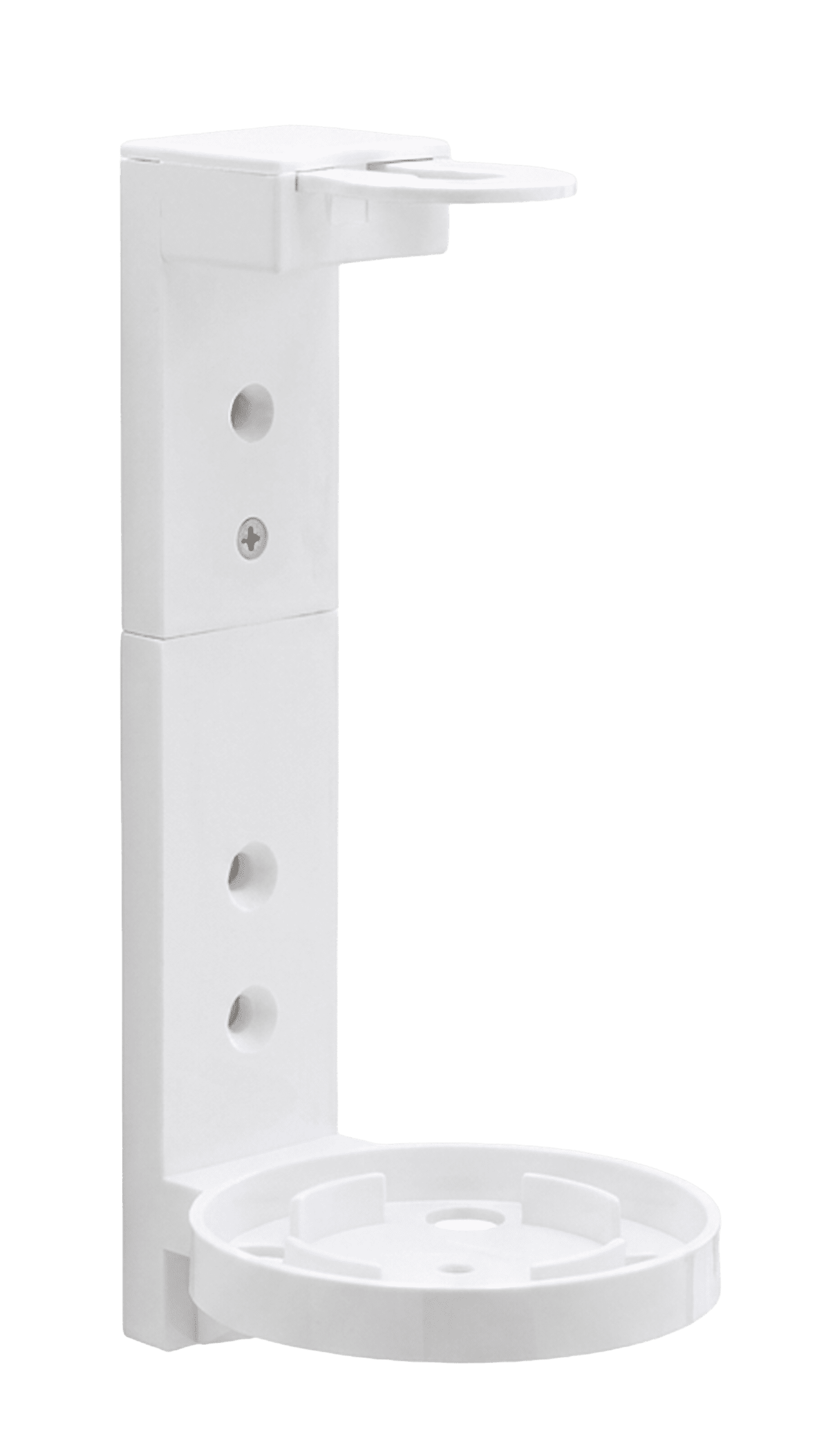 A white wall-mounted bracket with a circular shelf, designed for holding items. The bracket features multiple holes for secure fastening.