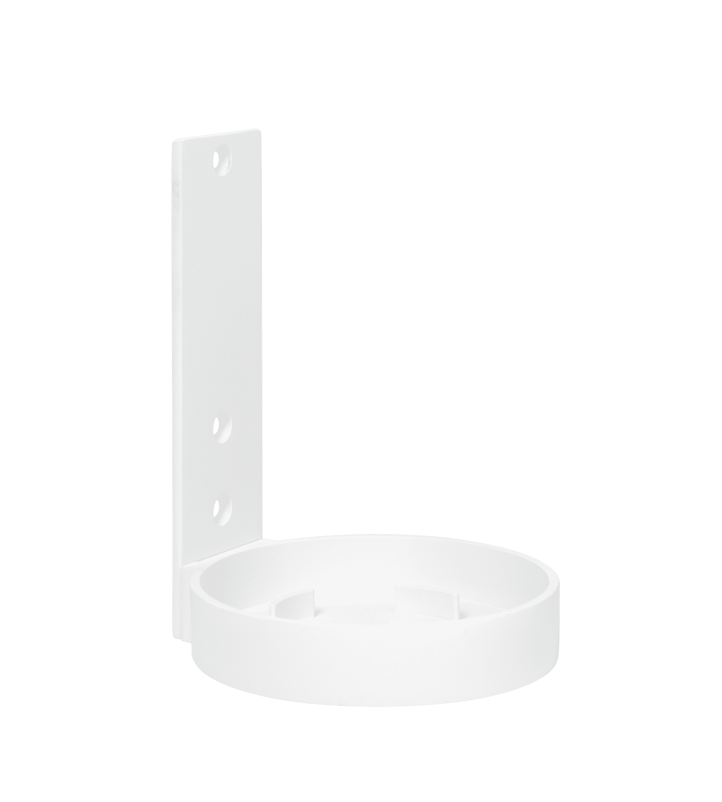 A white wall-mounted holder with a circular dish and a flat vertical back for secure attachment.