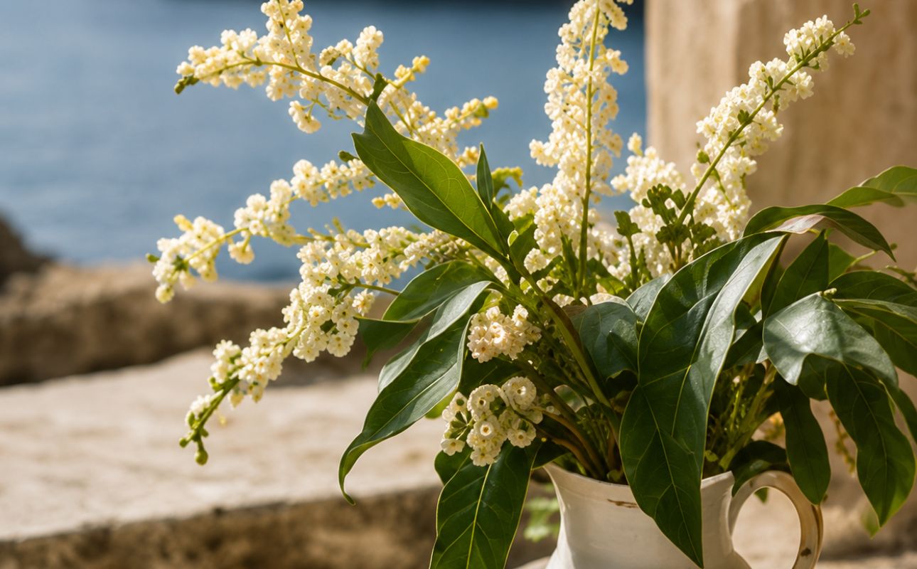 White flowering plant by the seaside, inspired by fresh coastal fragrances and natural botanical ingredients.